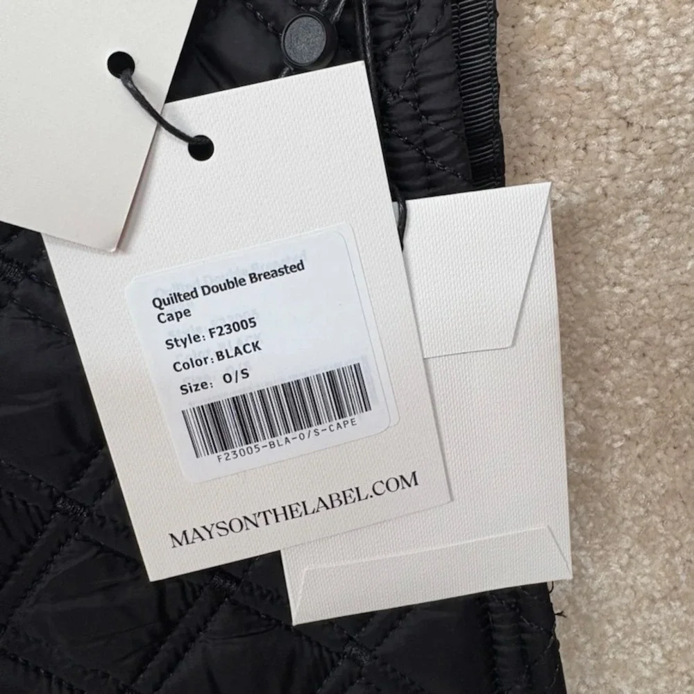 Mayson the Label Cape Coat‎ Womens One Size Black Quilted Double Breasted NEW